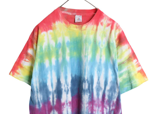 90s USA製 タイダイ 染め 半袖 Tシャツ メンズ XL オールド コットン カットソー トップス シングルステッチ マルチカラー 大きいサイズ