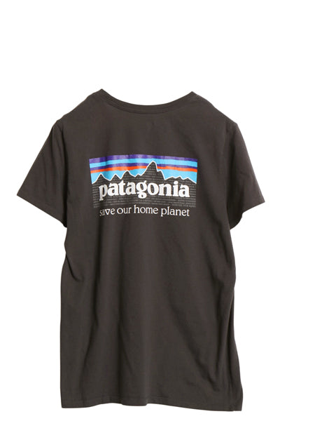 パタゴニア 両面 プリント 半袖 Tシャツ レディース  M  / 21年製 アウトドア カットソー P6 バックプリント ボックスロゴ クルーネック 灰
