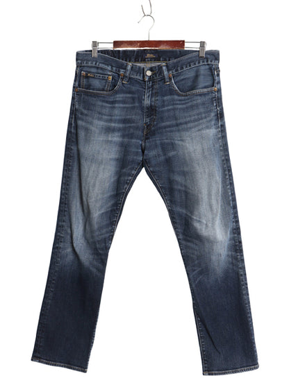ポロ ラルフローレン デニム パンツ メンズ 32 30 / ヴィンテージ 加工 ジーンズ ジーパン ストレート 革パッチ ボトムス ヒゲ アタリ 濃紺