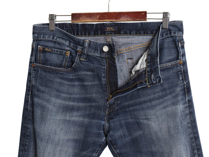 ポロ ラルフローレン デニム パンツ メンズ 32 30 / ヴィンテージ 加工 ジーンズ ジーパン ストレート 革パッチ ボトムス ヒゲ アタリ 濃紺