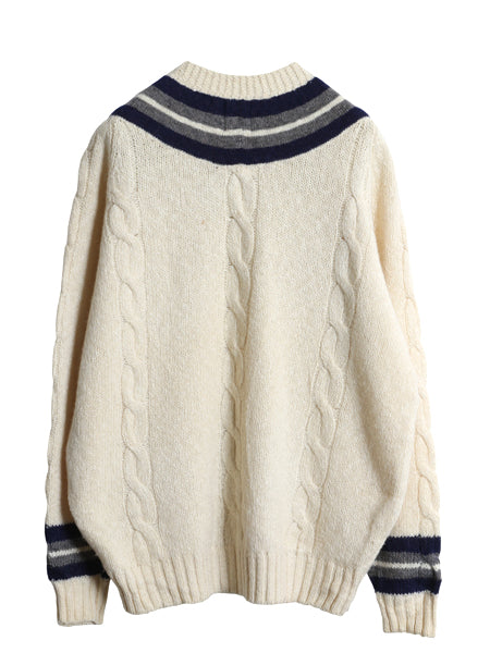 90s オールド ギャップ チルデン ケーブル ニット セーター メンズ М 古着 旧タグ Vネック ウール コットン シンプル トップス ナチュラル