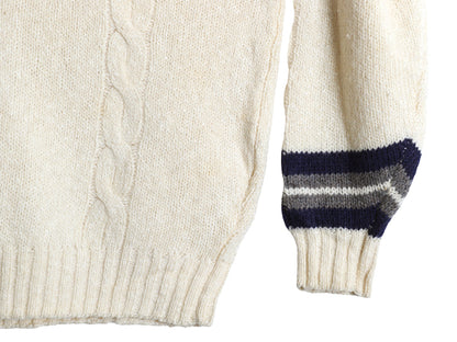 90s オールド ギャップ チルデン ケーブル ニット セーター メンズ М 古着 旧タグ Vネック ウール コットン シンプル トップス ナチュラル