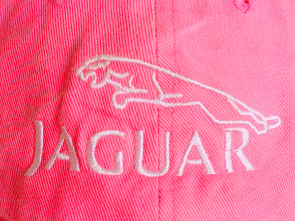 90s 00s JAGUAR ロゴ 刺繍 ベースボール キャップ フリーサイズ / 帽子 オールド 企業 当時物 ワンポイント トラッカー ハット ピンク 広告