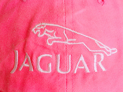 90s 00s JAGUAR ロゴ 刺繍 ベースボール キャップ フリーサイズ / 帽子 オールド 企業 当時物 ワンポイント トラッカー ハット ピンク 広告