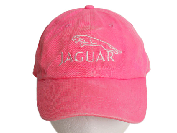 90s 00s JAGUAR ロゴ 刺繍 ベースボール キャップ フリーサイズ / 帽子 オールド 企業 当時物 ワンポイント トラッカー ハット ピンク 広告