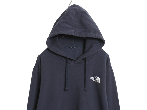 ノースフェイス 両面 プリント スウェット フード パーカー メンズ XXL 古着 プルオーバー トレーナー アウトドア 裏起毛 大きいサイズ 紺