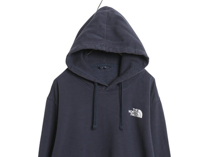 ノースフェイス 両面 プリント スウェット フード パーカー メンズ XXL 古着 プルオーバー トレーナー アウトドア 裏起毛 大きいサイズ 紺