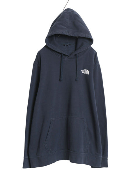 ノースフェイス 両面 プリント スウェット フード パーカー メンズ XXL 古着 プルオーバー トレーナー アウトドア 裏起毛 大きいサイズ 紺