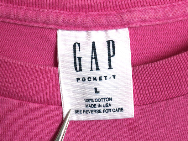 90s USA製 オールド ギャップ ポケット付き 無地 半袖 Tシャツ メンズ L / シングルステッチ ヘビーウェイト コットン ポケT 耳付き ピンク