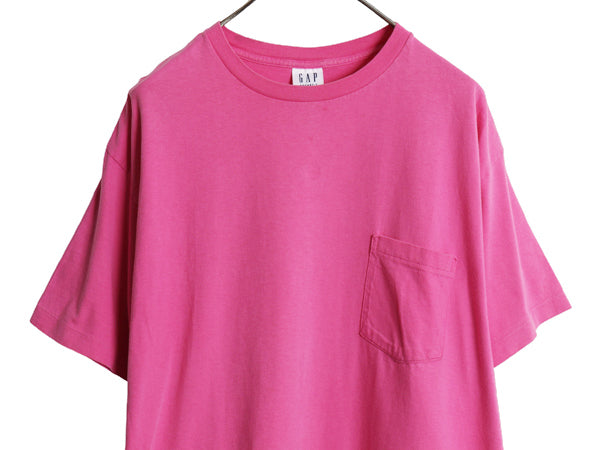 90s USA製 オールド ギャップ ポケット付き 無地 半袖 Tシャツ メンズ L / シングルステッチ ヘビーウェイト コットン ポケT 耳付き ピンク