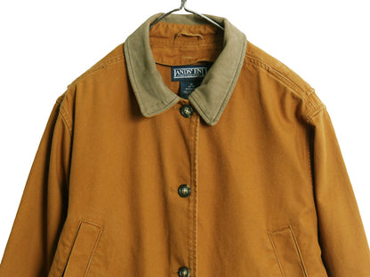 90s ランズエンド ダック ハンティング ジャケット レディース M 古着 オールド カバーオール フィールド ハーフ コート 襟 本革 レザー 茶