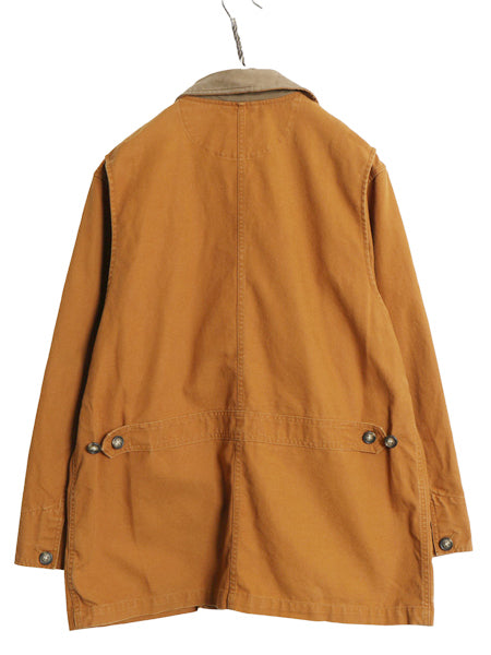 90s ランズエンド ダック ハンティング ジャケット レディース M 古着 オールド カバーオール フィールド ハーフ コート 襟 本革 レザー 茶