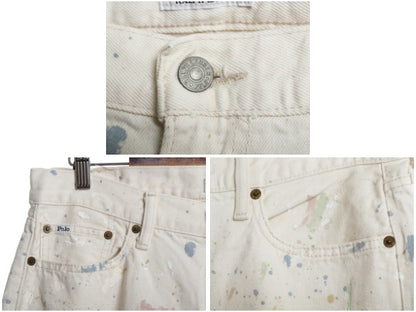ペンキ 加工 ポロ ラルフローレン ホワイト デニム パンツ レディース L 程 メンズ 実寸 33 ジーンズ ジーパン ストレート ボーイフレンド