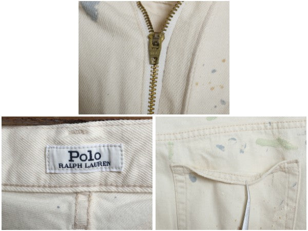 ペンキ 加工 ポロ ラルフローレン ホワイト デニム パンツ レディース L 程 メンズ 実寸 33 ジーンズ ジーパン ストレート ボーイフレンド