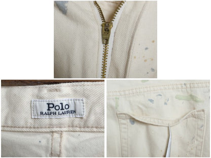 ペンキ 加工 ポロ ラルフローレン ホワイト デニム パンツ レディース L 程 メンズ 実寸 33 ジーンズ ジーパン ストレート ボーイフレンド