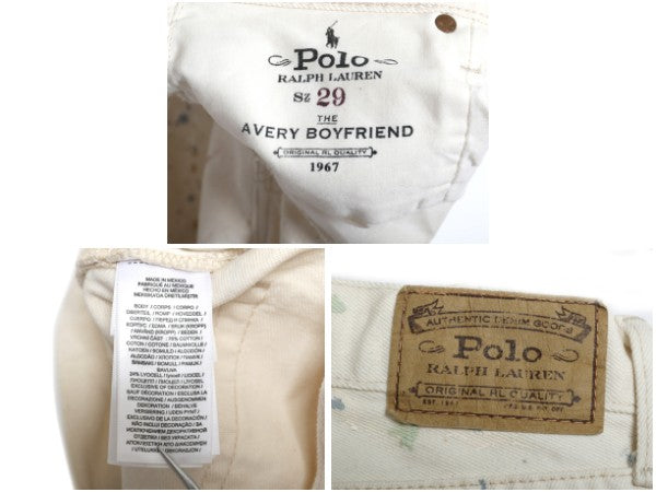ペンキ 加工 ポロ ラルフローレン ホワイト デニム パンツ レディース L 程 メンズ 実寸 33 ジーンズ ジーパン ストレート ボーイフレンド