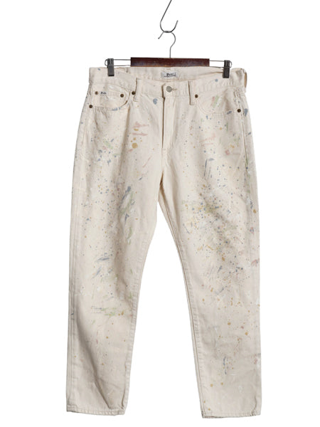 ペンキ 加工 ポロ ラルフローレン ホワイト デニム パンツ レディース L 程 メンズ 実寸 33 ジーンズ ジーパン ストレート ボーイフレンド
