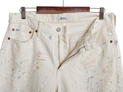 ペンキ 加工 ポロ ラルフローレン ホワイト デニム パンツ レディース L 程 メンズ 実寸 33 ジーンズ ジーパン ストレート ボーイフレンド