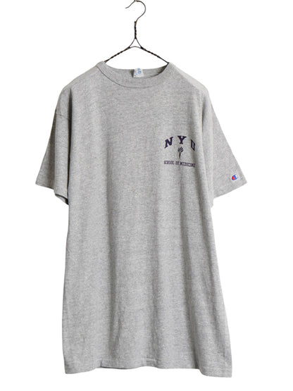 80s USA製 ★ チャンピオン NYU 3段 カレッジ プリント Tシャツ メンズ L 古着 ヴィンテージ 88 12 シングルステッチ トリコタグ 霜降り 灰