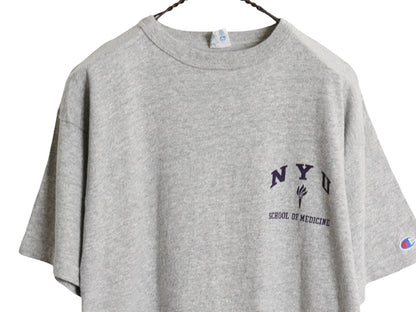 80s USA製 ★ チャンピオン NYU 3段 カレッジ プリント Tシャツ メンズ L 古着 ヴィンテージ 88 12 シングルステッチ トリコタグ 霜降り 灰