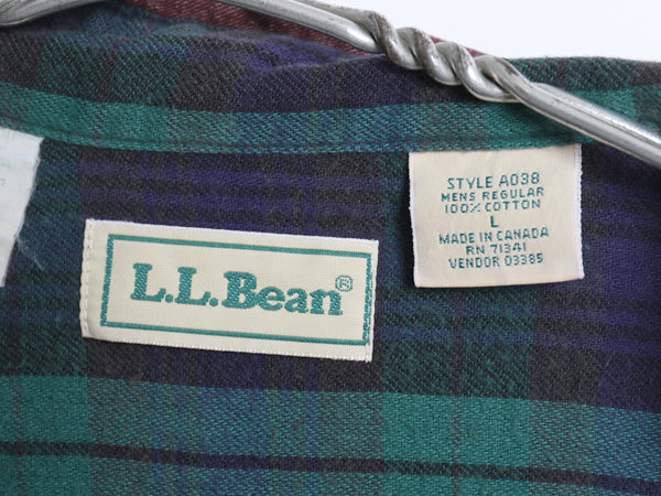 90s エルエルビーン コットン ツイル 長袖 シャツ メンズ L / アウトドア オールド チェック フランネル ライナー付き ジャケット ポケット