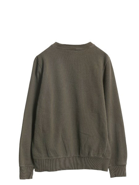 ノースフェイス プリント スウェット メンズ S 古着 アウトドア トレーナー 裏起毛 ベア イラスト グラフィック クルーネック 薄手 カーキ