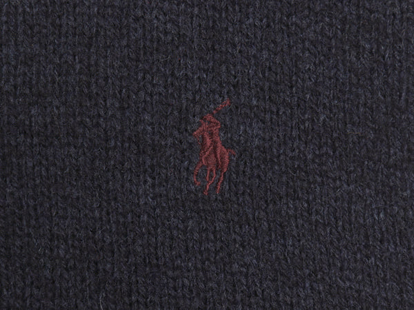 90s ポロ ラルフローレン クルーネック ニット セーター メンズ L 古着 オールド ウール リブ編み ワンポイント ポニー 刺繍 薄手 ネイビー