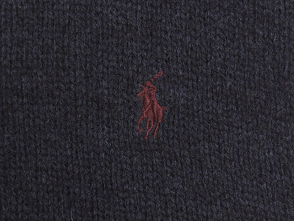90s ポロ ラルフローレン クルーネック ニット セーター メンズ L 古着 オールド ウール リブ編み ワンポイント ポニー 刺繍 薄手 ネイビー