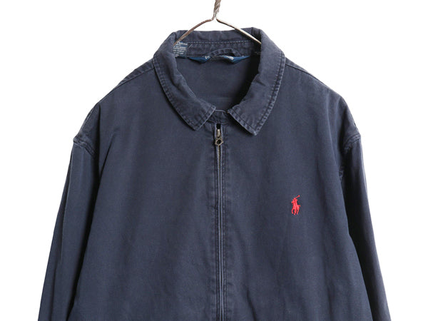90s ポロ ラルフローレン スイングトップ ジャケット メンズ XL 古着 オールド コットン ブルゾン ジャンパー フルジップ 大きいサイズ 紺