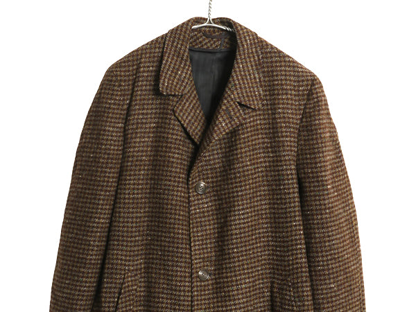 60s USA製 STRATHMORE ウール チェスター コート メンズ L 古着 ヴィンテージ ガンクラブ チェック ヘビーウェイト ツイード ロングコート