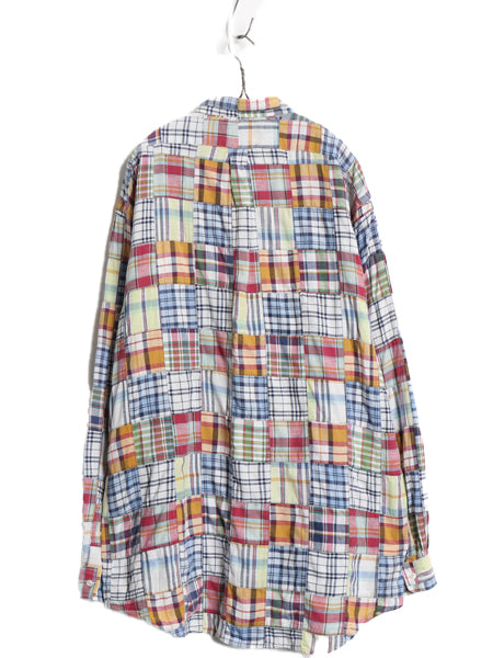 90s ラルフローレン 長袖 ボタンダウン シャツ メンズ XL / オールド インディアン マドラス チェック パッチワーク コットン 大きいサイズ