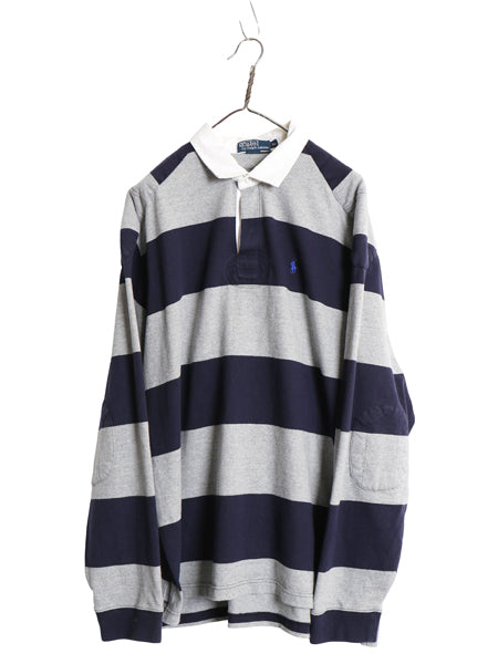 90s ポロ ラルフローレン ボーダー 長袖 ラガーシャツ メンズ XL / オールド ラグビー ワンポイント ポニー 大きいサイズ ヘビーウェイト