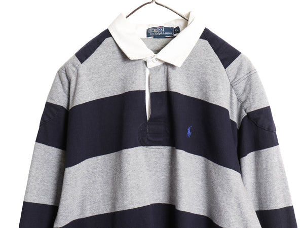90s ポロ ラルフローレン ボーダー 長袖 ラガーシャツ メンズ XL / オールド ラグビー ワンポイント ポニー 大きいサイズ ヘビーウェイト