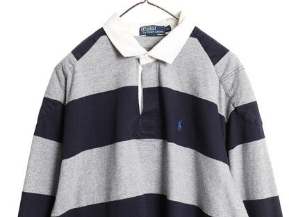 90s ポロ ラルフローレン ボーダー 長袖 ラガーシャツ メンズ XL / オールド ラグビー ワンポイント ポニー 大きいサイズ ヘビーウェイト