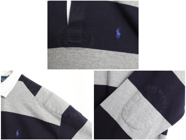 90s ポロ ラルフローレン ボーダー 長袖 ラガーシャツ メンズ XL / オールド ラグビー ワンポイント ポニー 大きいサイズ ヘビーウェイト