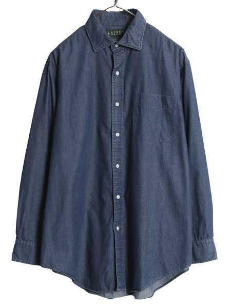 ローレン ラルフローレン 長袖 ダンガリー シャツ メンズ L 程/ CLASSIC FIT コットン デニム ポケット付き 無地 きれいめ カジュアル 濃紺