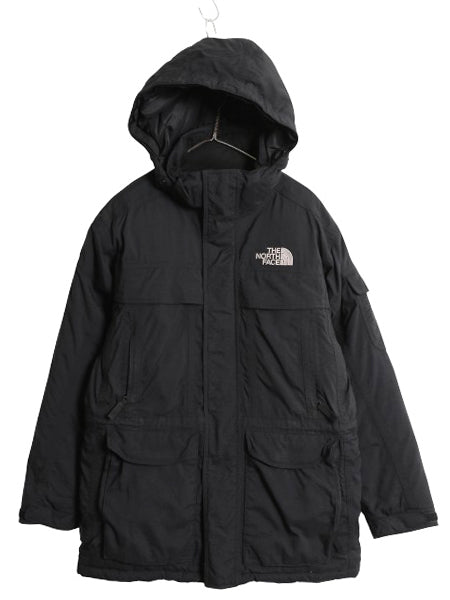 ノースフェイス ダウン ジャケット メンズ L 古着 アウトドア 脱着 フード パーカー HYVENT フルジップ ナイロン ハイネック ジャンパー 黒
