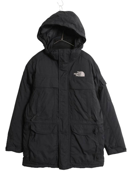 ノースフェイス ダウン ジャケット メンズ L 古着 アウトドア 脱着 フード パーカー HYVENT フルジップ ナイロン ハイネック ジャンパー 黒