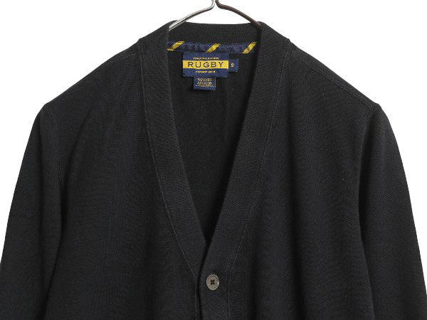 ラグビー ラルフローレン コットン ニット カーディガン メンズ レディース S / ポロ セーター 重ね着 前開き 羽織り ポケット付き 無地 黒