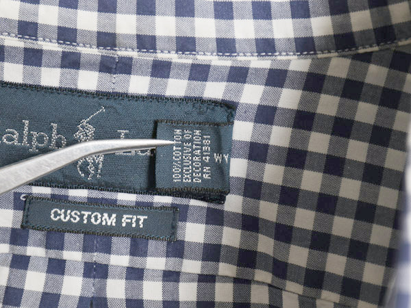 00s ラルフローレン ギンガム チェック 長袖 ボタンダウン シャツ メンズ L オールド ポロ CUSTOM FIT コットン ワンポイント ポニー 白 紺