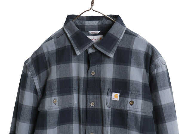 US企画 カーハート 長袖 ヘビー フランネル シャツ メンズ M / 古着 チェック ORIGINAL FIT ワーク ネルシャツ コットン ワンポイント 厚手