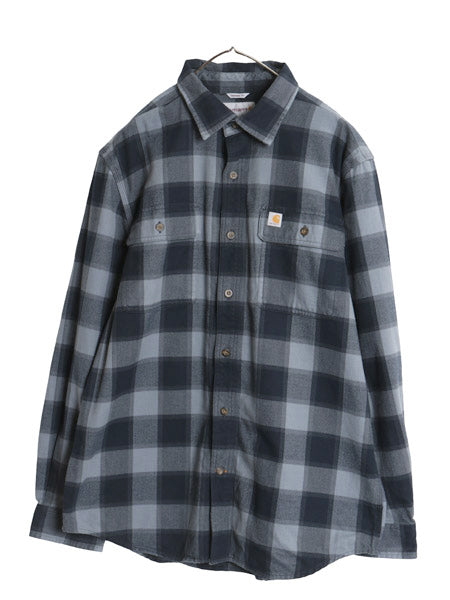 US企画 カーハート 長袖 ヘビー フランネル シャツ メンズ M / 古着 チェック ORIGINAL FIT ワーク ネルシャツ コットン ワンポイント 厚手
