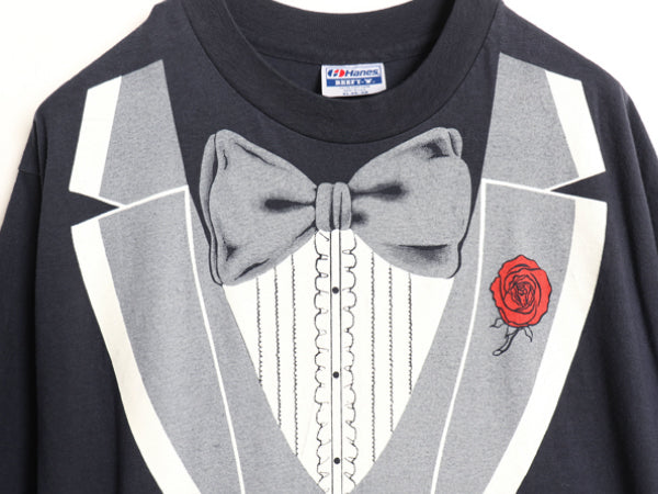 80s USA製 タキシード だまし絵 アート プリント Tシャツ メンズ XL 小さめ L 程 ヴィンテージ ヘビーウェイト イラスト グラフィック 黒