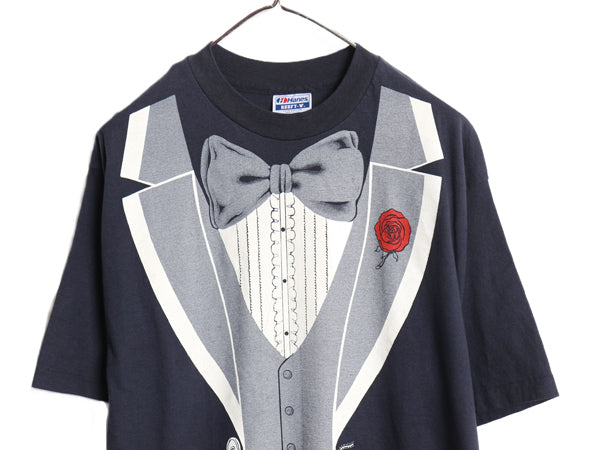 80s USA製 タキシード だまし絵 アート プリント Tシャツ メンズ XL 小さめ L 程 ヴィンテージ ヘビーウェイト イラスト グラフィック 黒