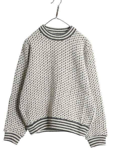 80s ノルウェー製 エルエルビーン バーズアイ ニット セーター メンズ S / 古着 ヴィンテージ ウール ノルディック 総柄 ツートン ゆったり