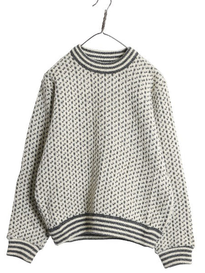 80s ノルウェー製 エルエルビーン バーズアイ ニット セーター メンズ S / 古着 ヴィンテージ ウール ノルディック 総柄 ツートン ゆったり