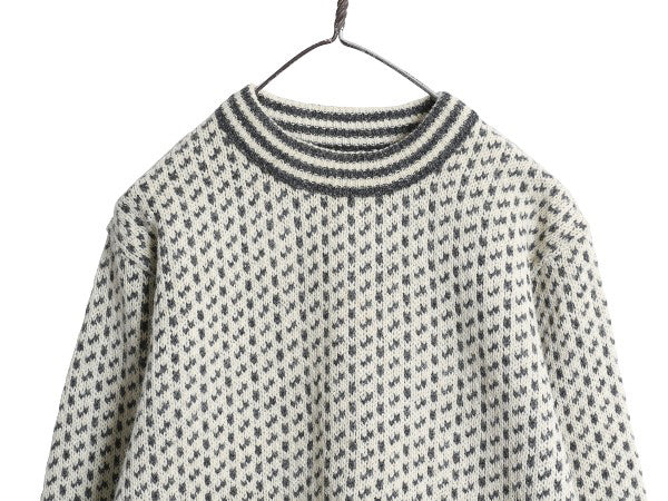 80s ノルウェー製 エルエルビーン バーズアイ ニット セーター メンズ S / 古着 ヴィンテージ ウール ノルディック 総柄 ツートン ゆったり