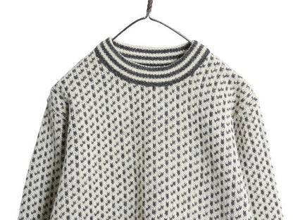 80s ノルウェー製 エルエルビーン バーズアイ ニット セーター メンズ S / 古着 ヴィンテージ ウール ノルディック 総柄 ツートン ゆったり