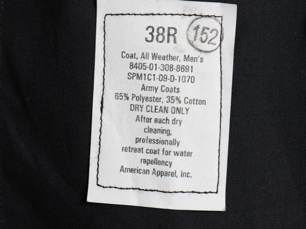 デッドストック 米軍実物 US ARMY オールウェザー トレンチ コート 38R メンズ M / 09年製 ライナー付き ロングコート ミリタリー 軍物 黒