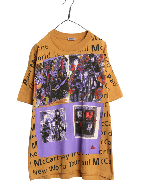 90s USA製 ★ ポールマッカートニー オールオーバー プリント Tシャツ メンズ XL 古着 オールド 当時物 ビートルズ バンド ロック 総柄 黄